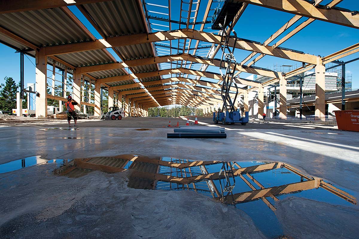 Worker at the ProBuild Netball Hall. Sydney Olympic Park, NSW. Credit: NSW Department of Planning and Environment / Don Fuchs