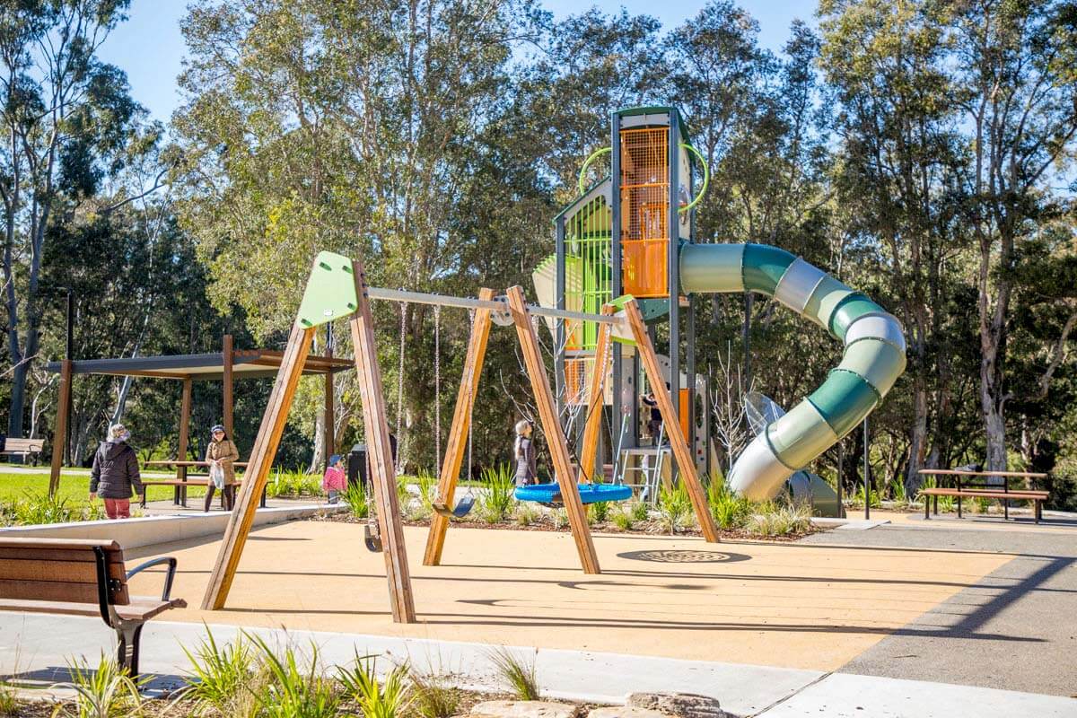 Children playing at the upgraded Sturt Park in Telopea, NSW.