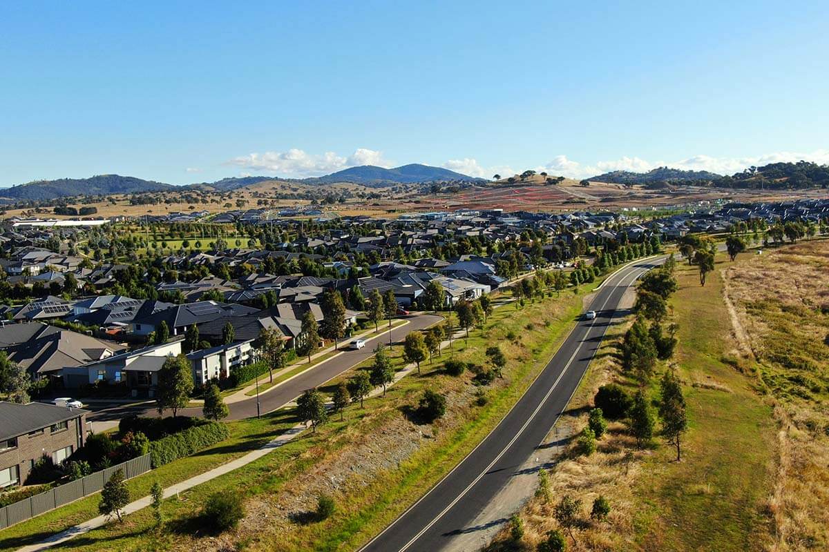 Aerial view of Glenrock Drive, Googong NSW.